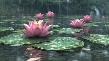 雨中睡莲荷花莲花荷塘