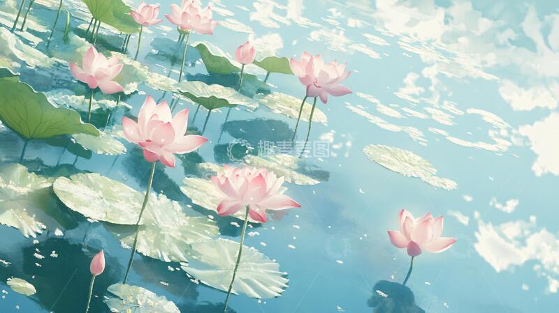 高清大图下载【趣麦麦图】夏天荷塘插画22