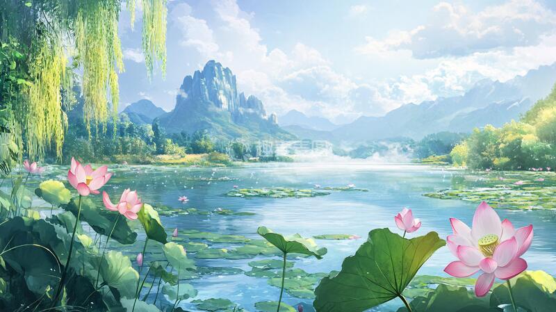 高清大图下载【趣麦麦图】荷花大场景荷花背景意境1