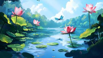 荷塘插画插画荷塘荷花1