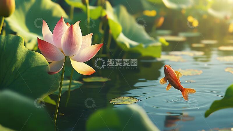 高清大图下载【趣麦麦图】荷塘里的红鲤鱼