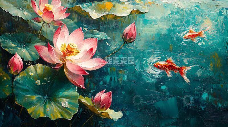高清大图下载【趣麦麦图】荷花油画效果1