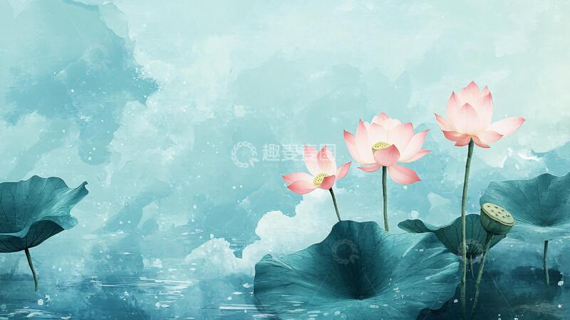 高清大图下载【趣麦麦图】意境风景画水彩荷花20