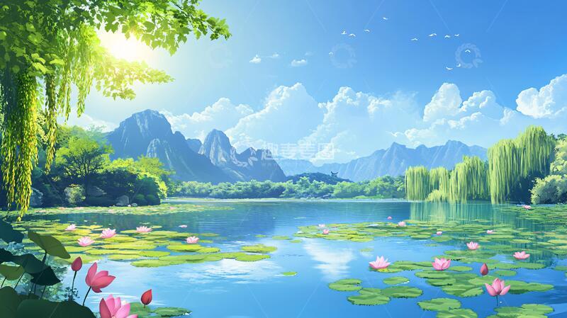 高清大图下载【趣麦麦图】宽屏风景画荷花宽幅电脑