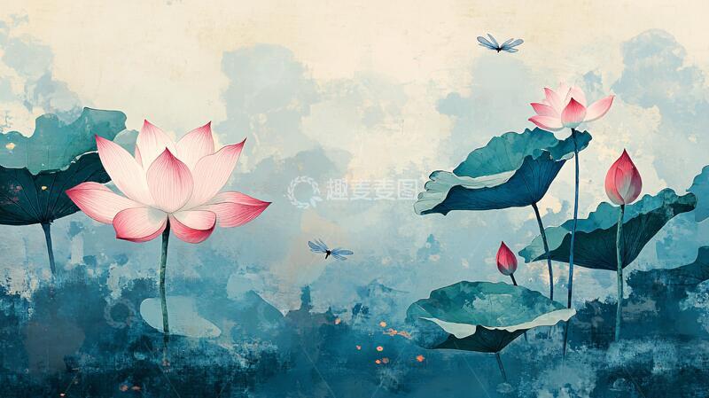 高清大图下载【趣麦麦图】水墨荷花壁纸2