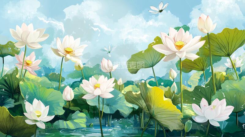 高清大图下载【趣麦麦图】夏天荷塘插画21