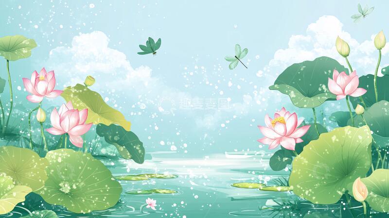 高清大图下载【趣麦麦图】夏天荷塘插画18