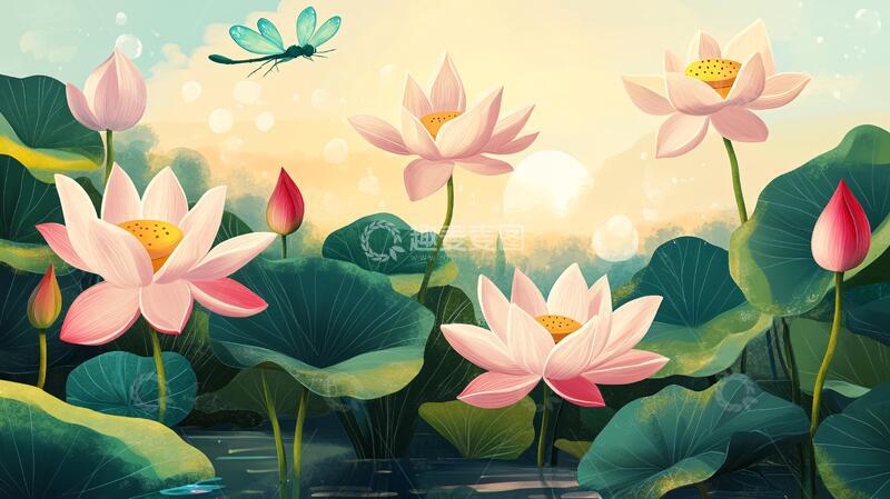 高清大图下载【趣麦麦图】夏天荷塘插画20
