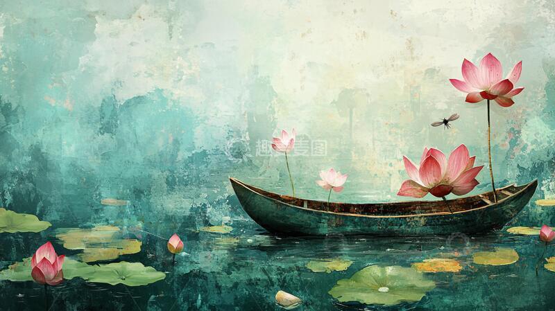 高清大图下载【趣麦麦图】中式荷花船荷花意境莲花