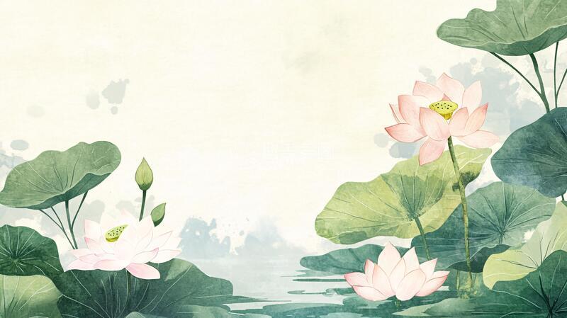 高清大图下载【趣麦麦图】荷花古风背景1