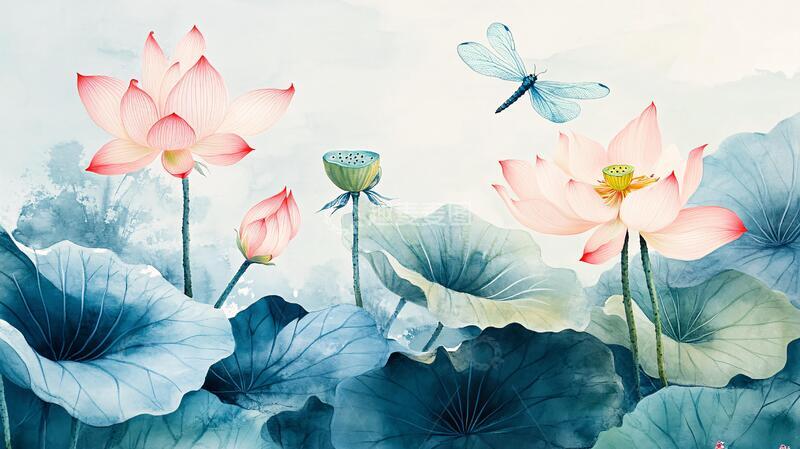 高清大图下载【趣麦麦图】唯美荷花水墨工艺荷花2