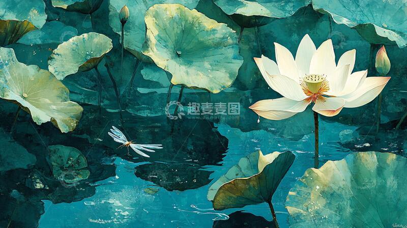 高清大图下载【趣麦麦图】冷色调荷花图4