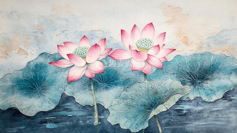 高清大图下载【趣麦麦图】莲花美术绘画