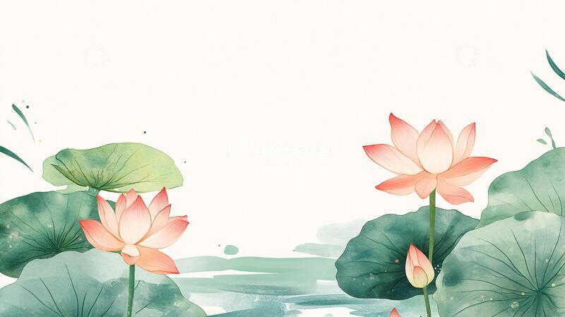 高清大图下载【趣麦麦图】荷花池插画荷花插画背景2