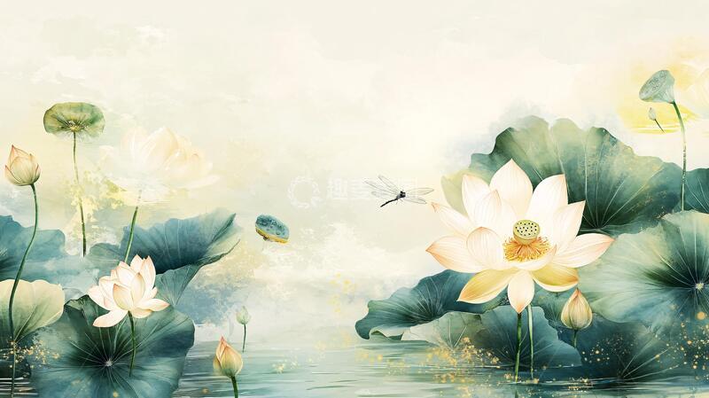 高清大图下载【趣麦麦图】意境风景画水彩荷花33