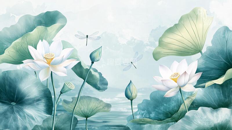 高清大图下载【趣麦麦图】夏天荷塘插画48