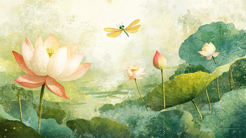 高清大图下载【趣麦麦图】意境风景画水彩荷花32