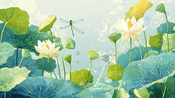 蜻蜓荷花插画14