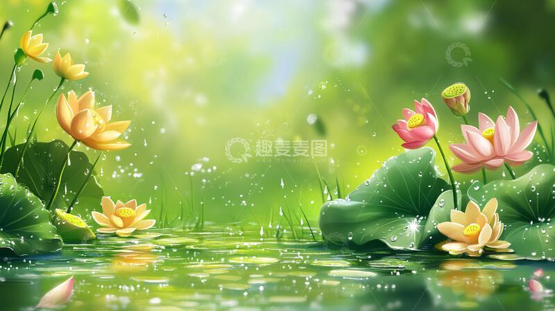 高清大图下载【趣麦麦图】荷花背景荷花背景插画1