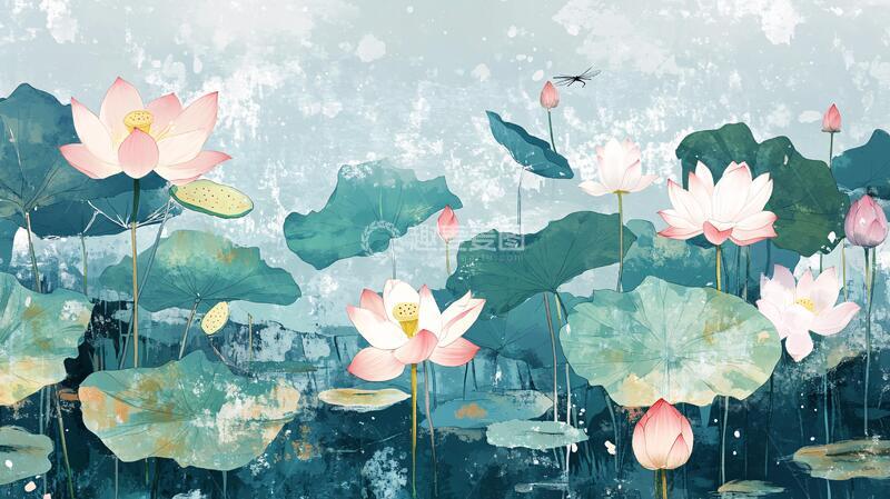 荷塘插画荷花插画水墨