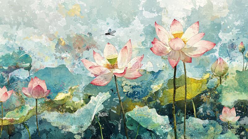 高清大图下载【趣麦麦图】意境风景画水彩荷花31