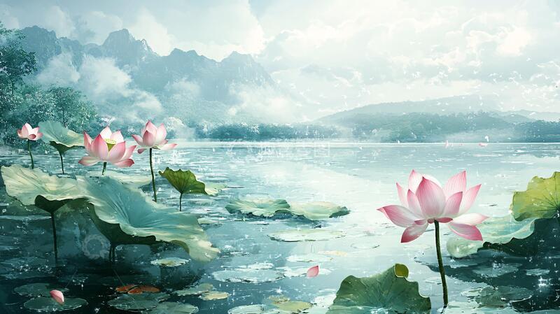 高清大图下载【趣麦麦图】意境风景画水彩荷花28