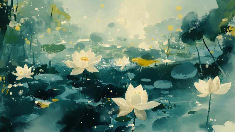 高清大图下载【趣麦麦图】夏天荷塘插画44