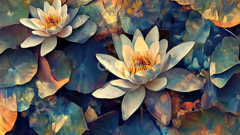 高清大图下载【趣麦麦图】荷花背景荷花壁画背景