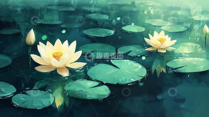 高清大图下载【趣麦麦图】插画睡莲睡莲插画莲花