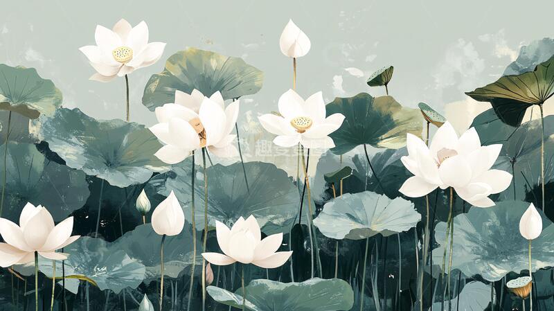 高清大图下载【趣麦麦图】夏天荷塘插画43
