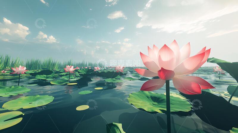 高清大图下载【趣麦麦图】夕阳全景荷花10