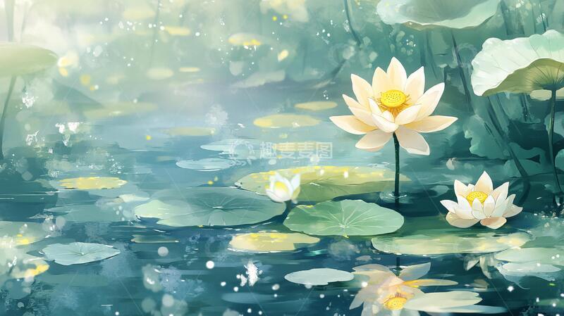 高清大图下载【趣麦麦图】夏天荷塘插画42