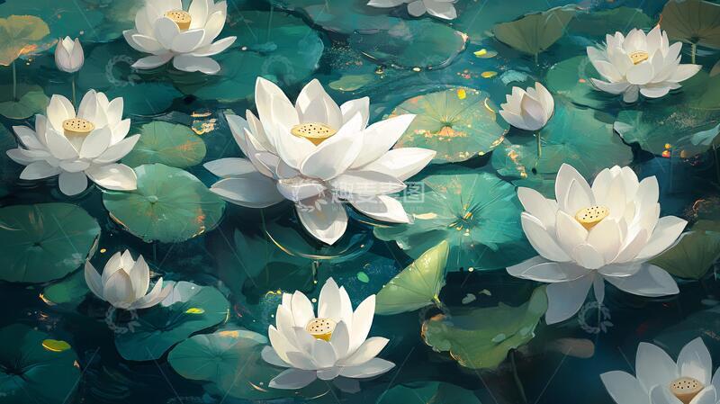 高清大图下载【趣麦麦图】睡莲插画睡莲荷花插画