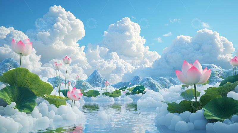 高清大图下载【趣麦麦图】荷花大场景荷花背景立体