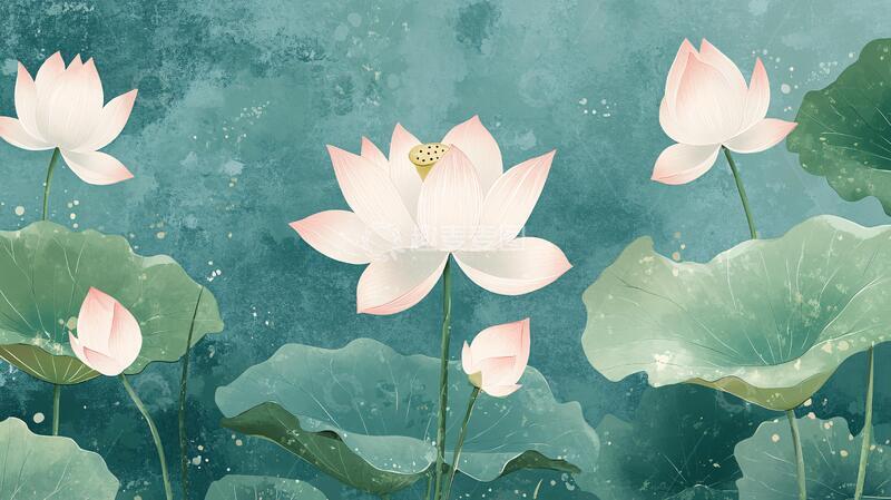 高清大图下载【趣麦麦图】夏天荷塘插画41