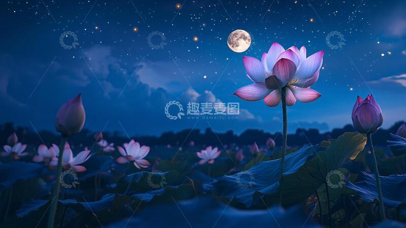 高清大图下载【趣麦麦图】月光下的荷花6