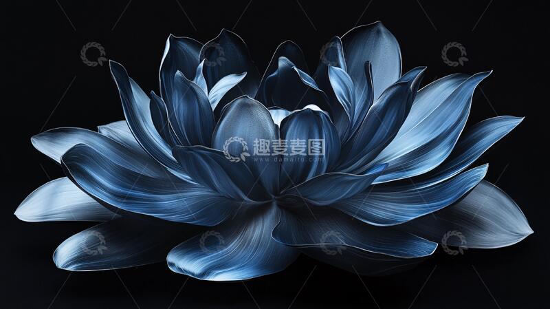 高清大图下载【趣麦麦图】黑底蓝色荷花背景1