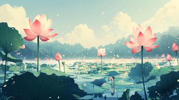 荷塘插画插画荷花场景