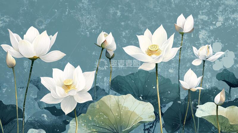 高清大图下载【趣麦麦图】新中式荷花壁画5