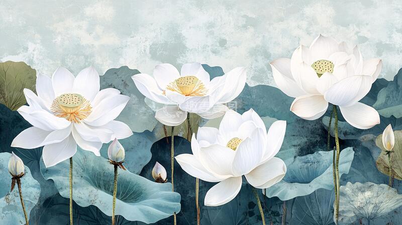 高清大图下载【趣麦麦图】新中式荷花壁画4