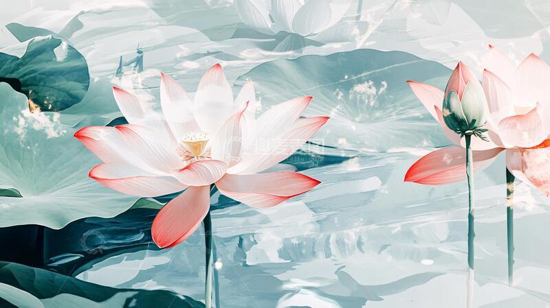 高清大图下载【趣麦麦图】荷花背景荷花水墨手绘
