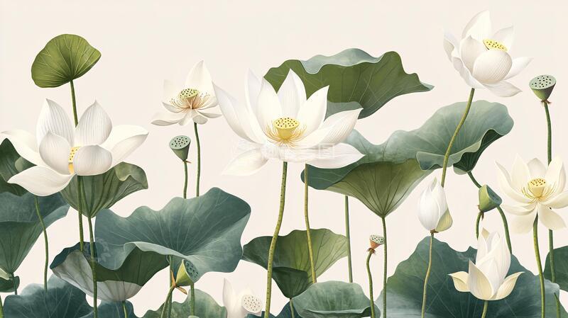 高清大图下载【趣麦麦图】新中式大幅荷花壁画5