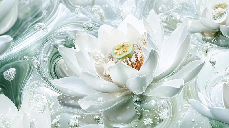 高清大图下载【趣麦麦图】荷花背景荷花壁画立体