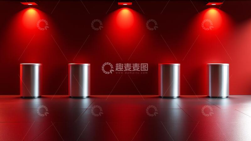 高清大图下载【趣麦麦图】发光展台红色背景产品