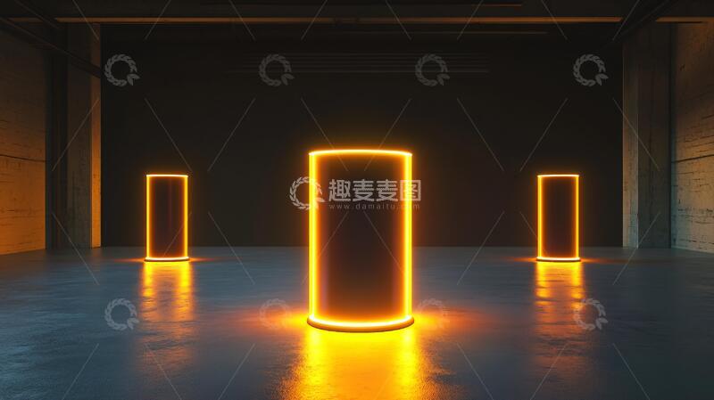 高清大图下载【趣麦麦图】霓虹灯展台场景金色平台