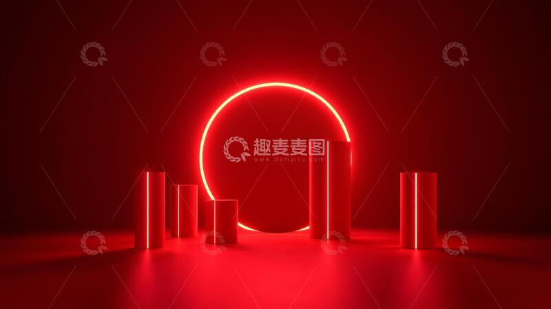 高清大图下载【趣麦麦图】霓虹灯展台红色场景立体