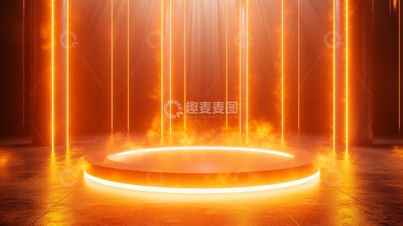 高清大图下载【趣麦麦图】橙色舞台舞台金色背景