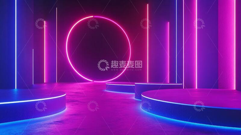 高清大图下载【趣麦麦图】霓虹灯展台粉色平台舞台