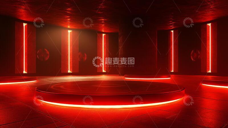 高清大图下载【趣麦麦图】红色展厅红色背景舞台
