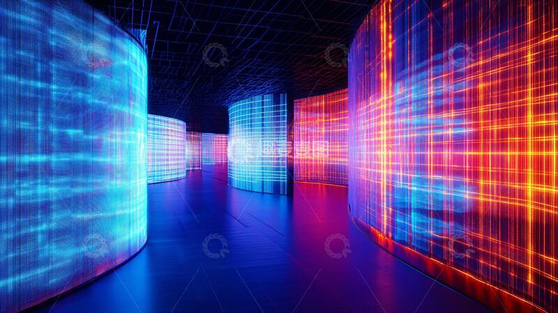 高清大图下载【趣麦麦图】霓虹走廊数字房间走廊